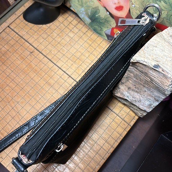 Stone Mountain USA Bag Black Leather w PVC Silver Zipper Pockets 9”Lx6.75”Hx2”D - Picture 12 of 17